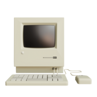 Vintage white Desktop PC with keyboard and mouse on transparent background. 3D rendering png