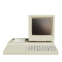 Vintage white Desktop PC with keyboard on transparent background. 3D rendering png