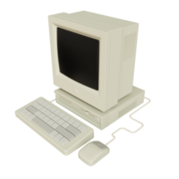 Vintage white Desktop PC with keyboard and mouse on transparent background. 3D rendering png