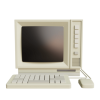 Vintage white Desktop PC with keyboard and mouse on transparent background. 3D rendering png