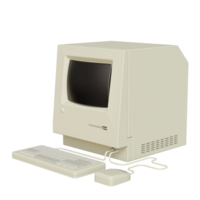 Vintage white Desktop PC with keyboard and mouse on transparent background. 3D rendering png