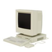 Vintage white Desktop PC with keyboard and mouse on transparent background. 3D rendering png
