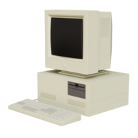 Vintage white Desktop PC with keyboard on transparent background. 3D rendering png