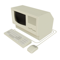 Vintage white Desktop PC with keyboard and mouse on transparent background. 3D rendering png