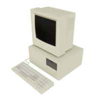 Vintage white Desktop PC with keyboard on transparent background. 3D rendering png