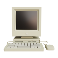 Vintage white Desktop PC with keyboard and mouse on transparent background. 3D rendering png