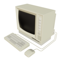 Vintage white Desktop PC with keyboard and mouse on transparent background. 3D rendering png