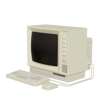 Vintage white Desktop PC with keyboard and mouse on transparent background. 3D rendering png
