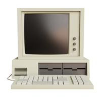Vintage white Desktop PC with keyboard on transparent background. 3D rendering png