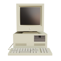 Vintage white Desktop PC with keyboard on transparent background. 3D rendering png