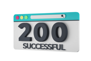 HTTP Two Hundred Successful Status Code with Transparent Background 3d Illustration png