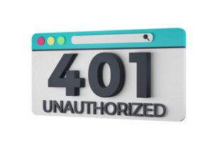 HTTP Four Hundred One Unauthorized Status Code with Transparent Background 3d Illustration png