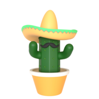 3d render cactus cinco de mayo illustration on transparent background png