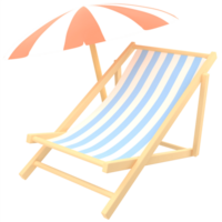 3D illustration of a beach chair and umbrella on transparent background png