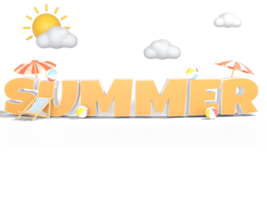 3D Illustration of summer text with summer elements on a transparent background png