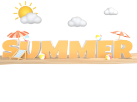 3D Illustration of summer text with summer elements on a transparent background png