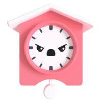 3d render cartoonish alarm clock with a angry face. The clock is red and white png