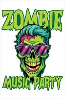 Zombie Music Party TShirt Print Design. vector