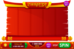 cassino ranhura máquina jogos ui Projeto. jogos de azar Móvel aplicativo conceito para a chinês temático cassino jogo. a jogos do utilizador interface é estilo cartoon com básico botões para seu desenhos png