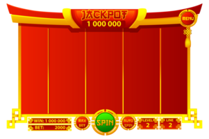cassino ranhura máquina jogos ui projeto, jogos de azar Móvel aplicativo conceito para a chinês temático cassino jogo. a jogos do utilizador interface é estilo cartoon com básico botões para seu desenhos png