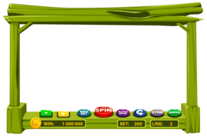The wooden game user interface is cartoon-style with basic buttons for your designs. Casino slot machine game UI design. Gambling mobile app concept for the Casino Game. png