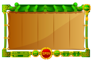 a jogos do utilizador interface é estilo cartoon com básico botões para seu projetos. cassino ranhura máquina jogos ui Projeto para a com tema chinês cassino jogo. png