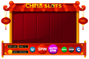 cassino ranhura máquina jogos ui Projeto. jogos de azar Móvel aplicativo conceito para a com tema chinês cassino jogo. a jogos do utilizador interface é estilo cartoon com básico botões para seu desenhos png