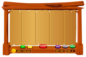 a de madeira jogos do utilizador interface é estilo cartoon com básico botões para seu projetos. cassino ranhura máquina jogos ui Projeto. jogos de azar Móvel aplicativo conceito para a cassino ou 2d jogo. png