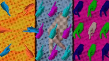 Pop Art Pattern with Colorful Pointing Hands and Silhouettes on Bright Backgrounds video