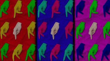 Pop Art Pattern with Colorful Hands Pointing Downwards on Bold Backgrounds video