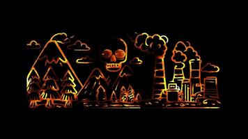 Glowing looping Earth Day Challenges in environmental conservation. neon frame effect, black background. video