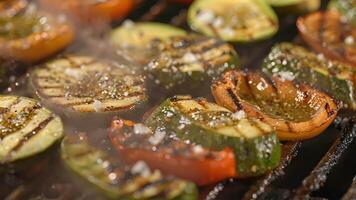 Grilled vegetables coated in avocado oil and a sprinkle of sea salt highlighting its ability as a cooking oil with a high smoke point video