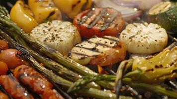 A variety of seasonal vegetables sizzling on the grill creating a medley of flavors video