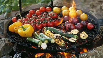 A mouthwatering array of vegetables grilling over an open flame video