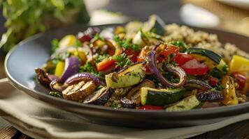 A vegetarians delight grilled veggies tossed in an aromatic blend of fresh herbs and served with a side of grains video