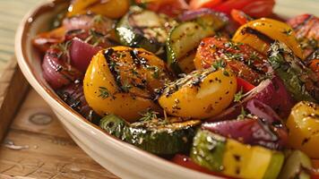 A colorful array of grilled vegetables dressed in an herb and balsamic glaze for a touch of sweetness video