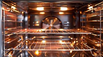 A view of the inside of a hightech microwave featuring multiple racks and a powerful convection fan for even cooking results video