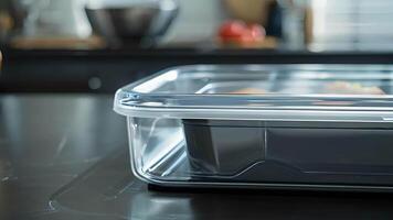 A side view of a sous vide container lid highlighting its transparent material which allows for easy monitoring of food while cooking video