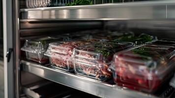 A side view of a sous vide container rack showcasing its compact and stackable design for easy storage when not in use video