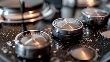 Up close on the control dials of a portable induction cooker highlighting the precision and accuracy of the temperature and power adjustments each marked with corresponding number video