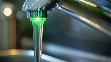 A closeup of a water boiler spout with a green LED light indicating that the water has reached the ideal temperature for brewing tea video