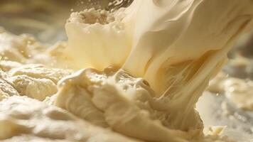 A mass of dough being spun and tossed by a pair of rotating paddles gradually transforming into a cohesive and elastic mixture video