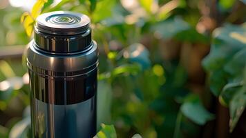 A zoomedin view of the Bluetooth connectivity button on a smart hydration bottle allowing users to sync their bottle with their phone for tracking purposes video