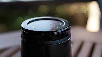 The lid of a smart mug featuring a sleek touchpad for controlling various functions like temperature settings and alerts video
