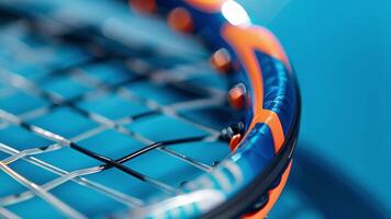 A macro image of the unique string pattern on a premium racket optimizing power and enhancing ball control for advanced players video