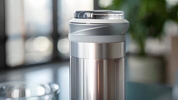 A closeup of the sleek and modern design of a smart hydration bottle with a builtin sensor on the lid for an accurate measurement of water intake video