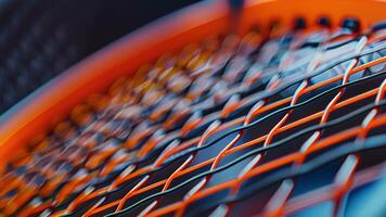 The intricate weaving of the strings on a premium tennis racket creating the perfect balance of power control and spin on every shot video