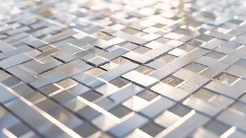 The surface of a solar panel is adorned with a crisscross pattern resembling a geometric maze in shades of silver and white video