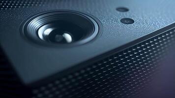 The texture of the projectors surface can be seen up close with a matte finish and subtle logo etched into the corner video