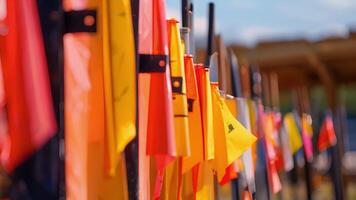 A detailed shot of a set of shooting range flags used to indicate when the range is in use and communicate important safety protocols video